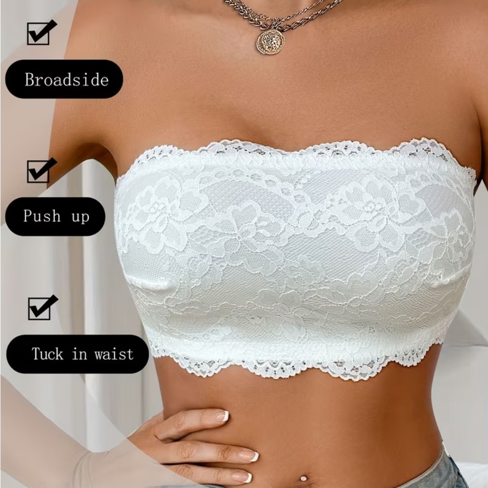 Lace Strapless Bandeau Bralette - White NEW size M - see pictures